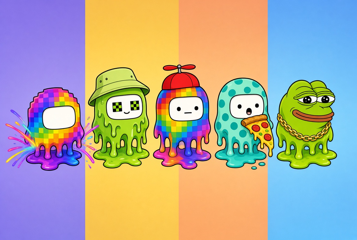 A lineup of five Ghood slime characters